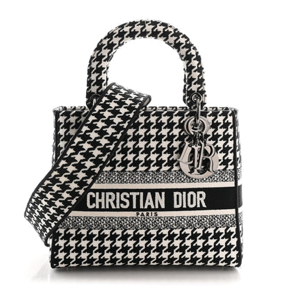 Canvas Houndstooth Embroidered Medium Lady D-Lite Black White