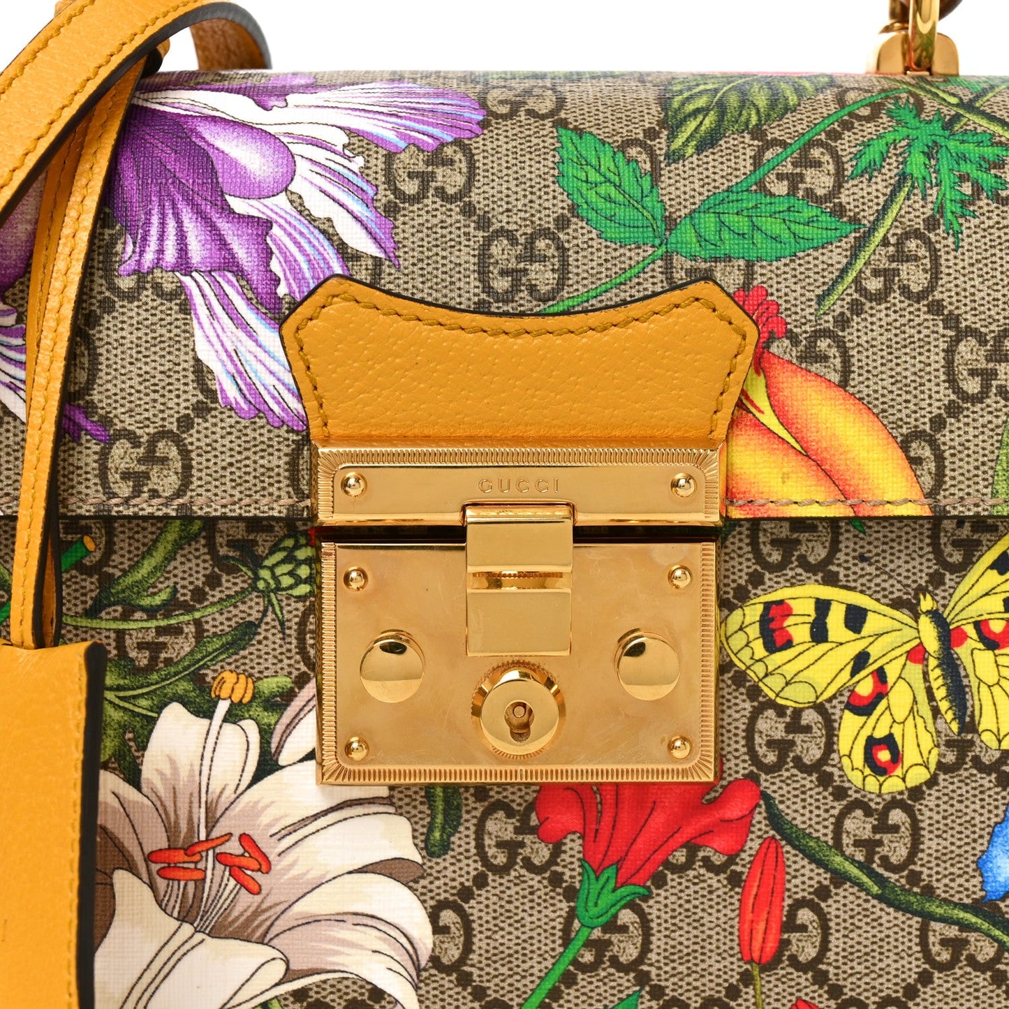 GG Supreme Monogram Flora Small Padlock Bamboo Shoulder Bag Beige Multicolor Crop