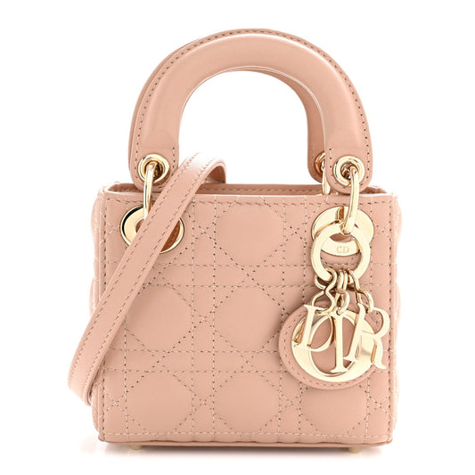 Lambskin Cannage Micro Lady Dior Rose Des Vents