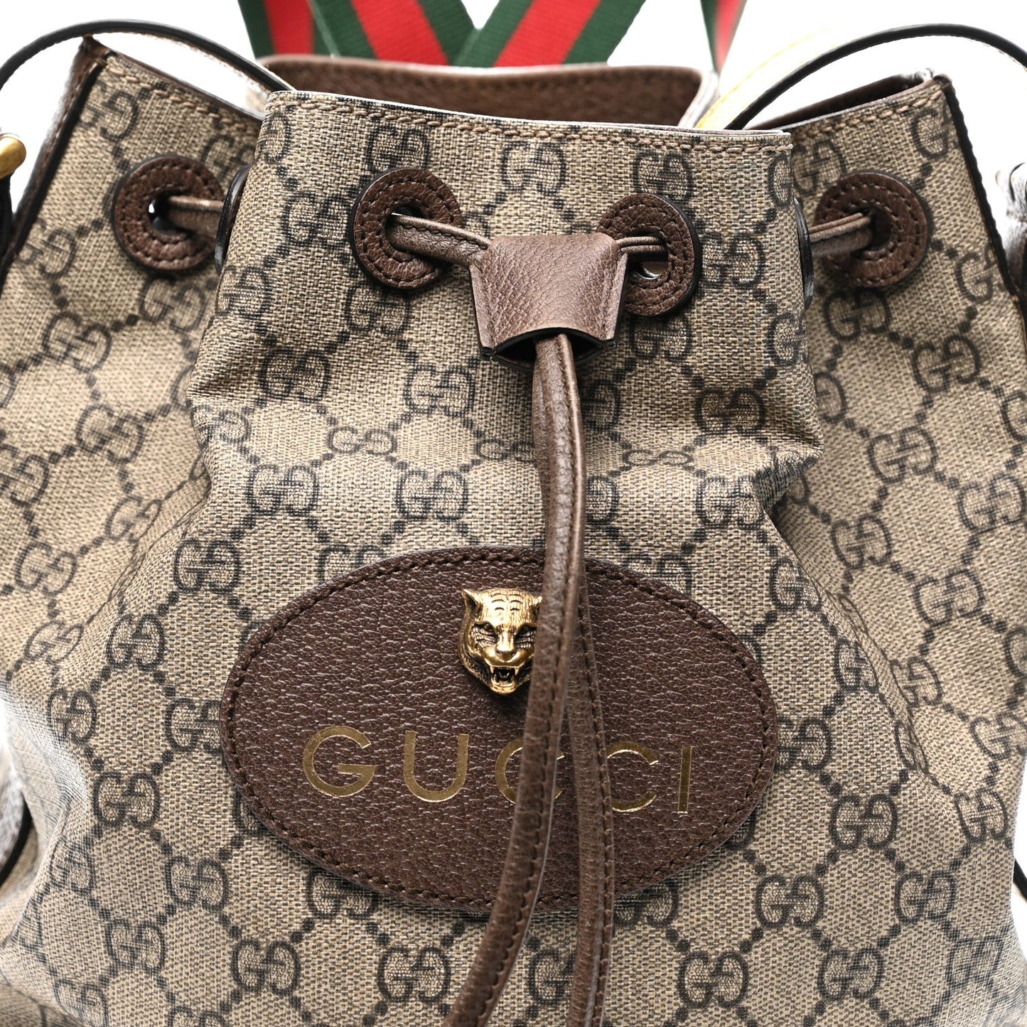 GG Supreme Monogram Neo Vintage Drawstring Bucket Backpack Beige New Acero Crop