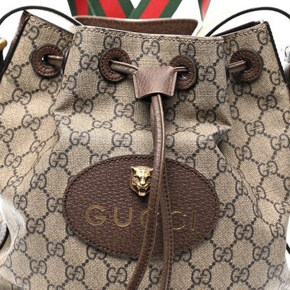GG Supreme Monogram Neo Vintage Drawstring Bucket Backpack Beige New Acero Crop