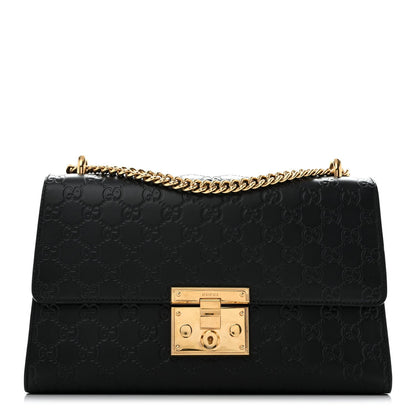 Guccissima Medium Padlock Shoulder Bag Black