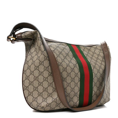GG Supreme Monogram Web Ophidia Half Moon Hobo Brown