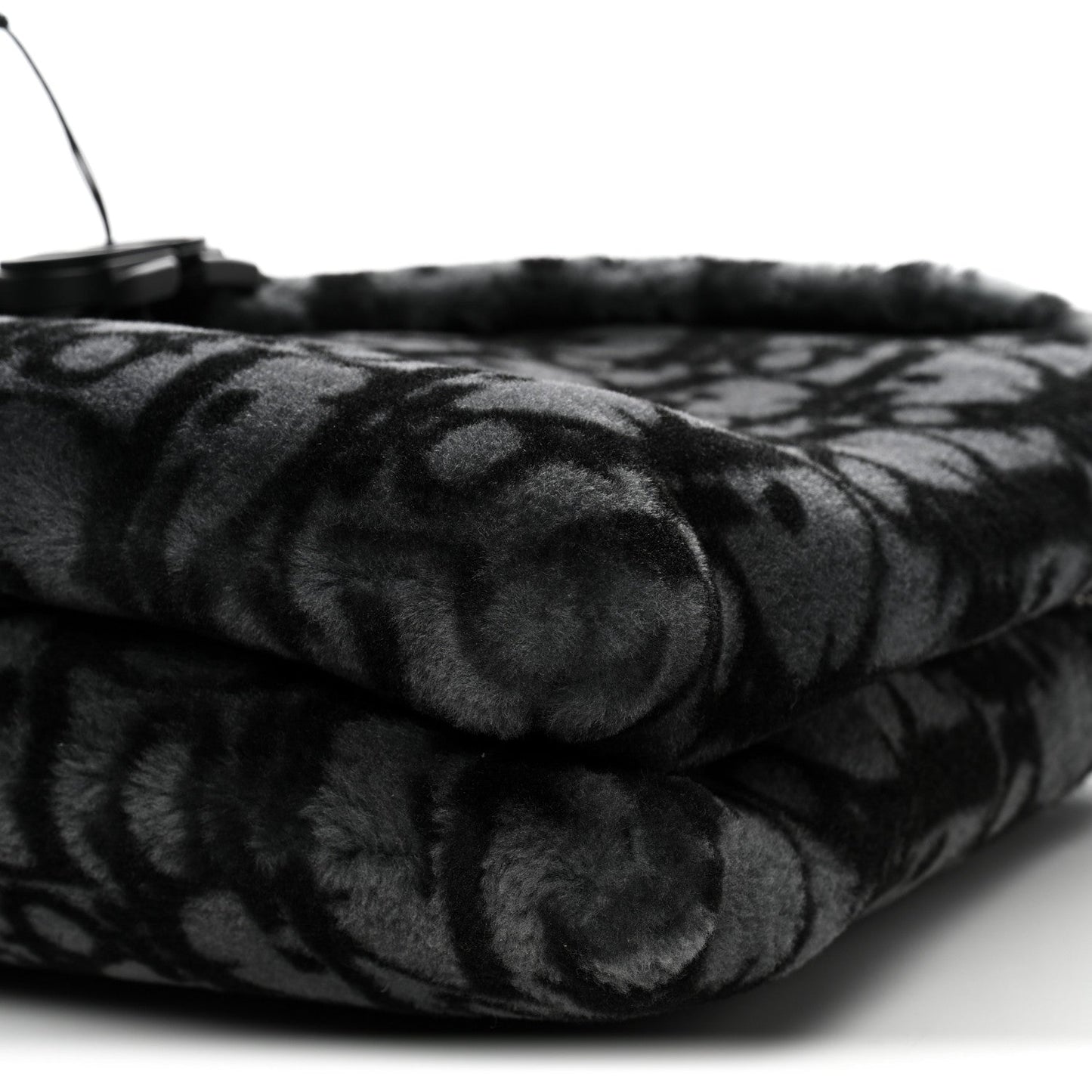 Oblique Mink Fur Saddle Soft Bag Dark Grey