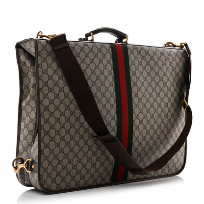 GG Supreme Monogram Textured Dollar Calfskin Web Ophidia Savoy Garment Bag Beige Ebony New Acero