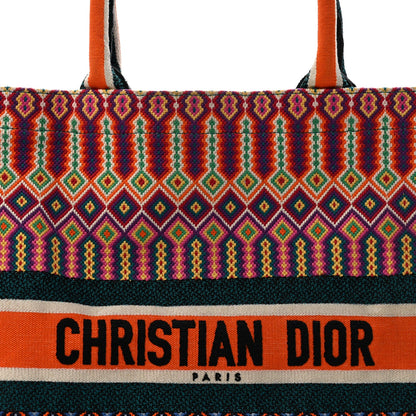 Canvas Embroidered Large Mexican Crafts Book Tote Orange Multicolor