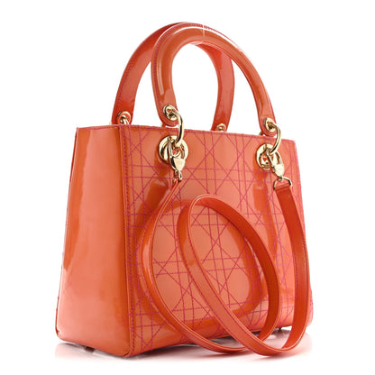 Patent Cannage Stitched Medium Lady Dior Orange