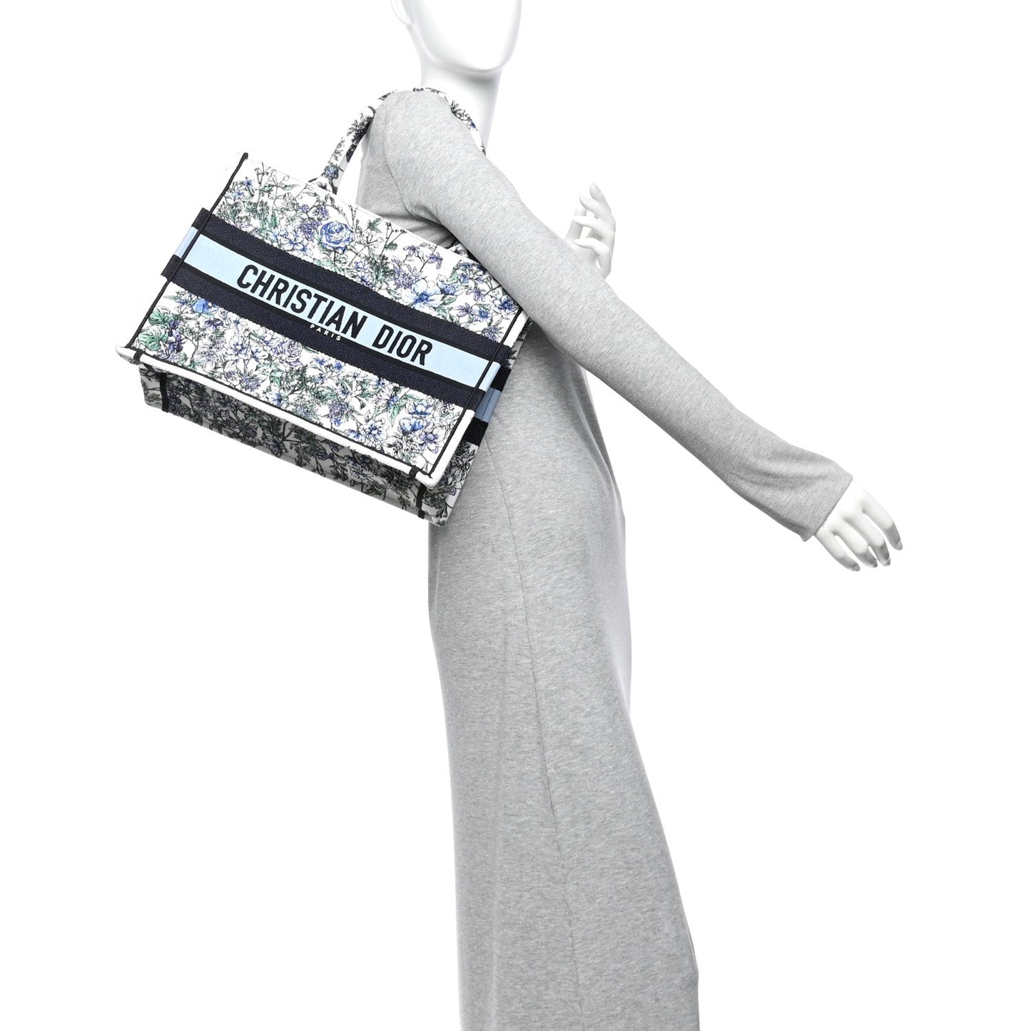 Canvas Embroidered Medium Flowers Book Tote Blue