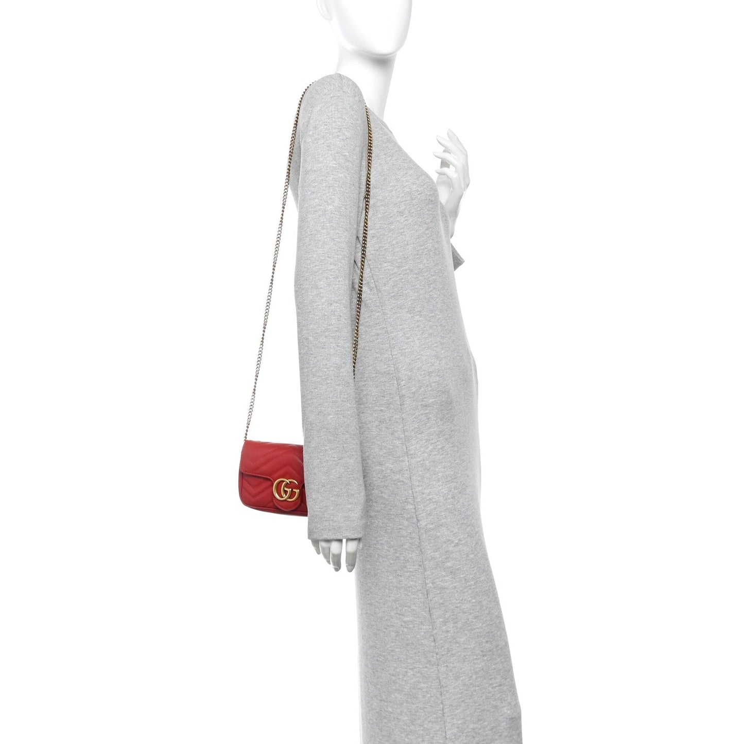 Calfskin Matelasse Super Mini GG Marmont Shoulder Bag Hibiscus Red