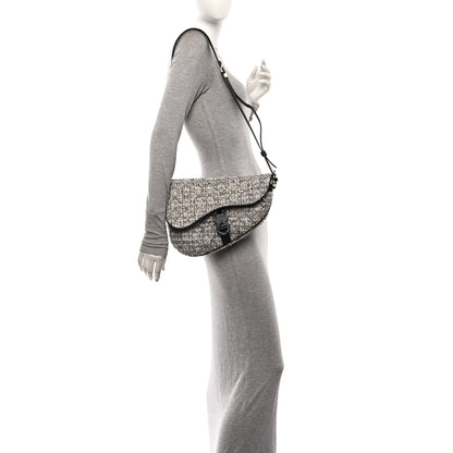 Tweed Saddle Crossbody Bag Black Silver