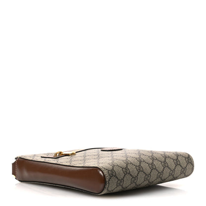 GG Supreme Monogram Azalea Calfskin Retro Interlocking G Flat Messenger Bag Beige Ebony Brown Sugar