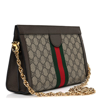 GG Supreme Monogram Web Small Ophidia Chain Shoulder Bag Brown