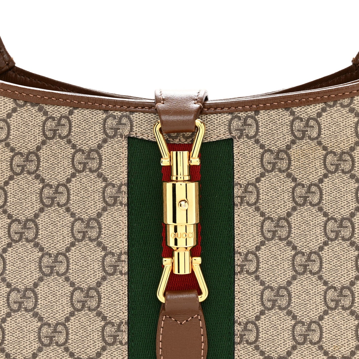GG Supreme Monogram Azalea Calfskin Web Small Jackie 1961 Hobo Beige Ebony Brown Sugar
