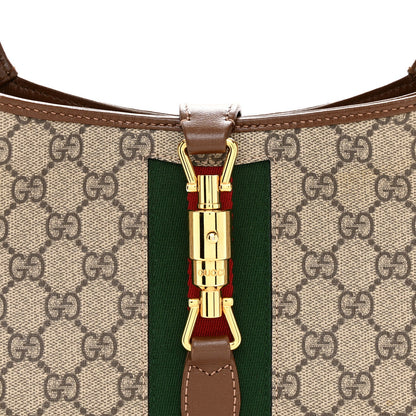 GG Supreme Monogram Azalea Calfskin Web Small Jackie 1961 Hobo Beige Ebony Brown Sugar