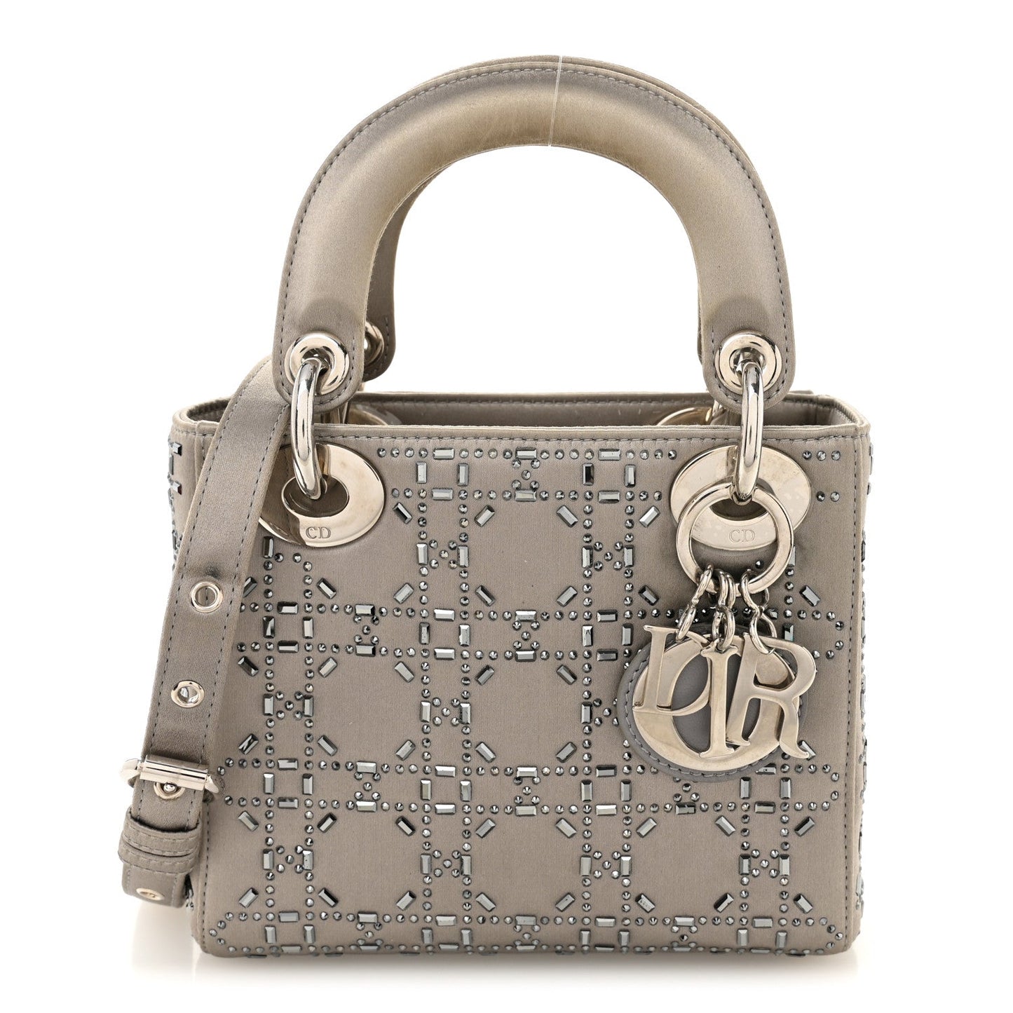 Satin Crystal Cannage Mini Lady Dior Gray
