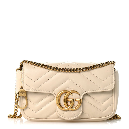 Calfskin Matelasse Super Mini GG Marmont Shoulder Bag White