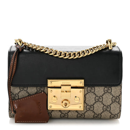 GG Supreme Monogram Calfskin Small Padlock Shoulder Bag Beige Black Cuir