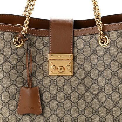 GG Supreme Monogram Medium Padlock Tote Beige Cuir