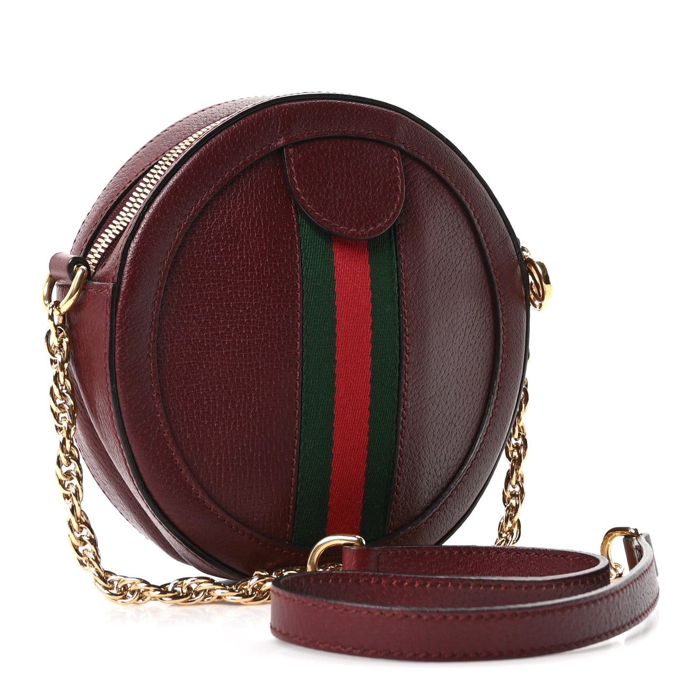 Soft Textured Calfskin Web Mini Ophidia Round Shoulder Bag Vintage Bordeaux