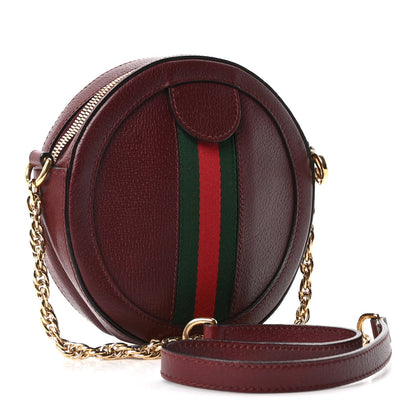 Soft Textured Calfskin Web Mini Ophidia Round Shoulder Bag Vintage Bordeaux