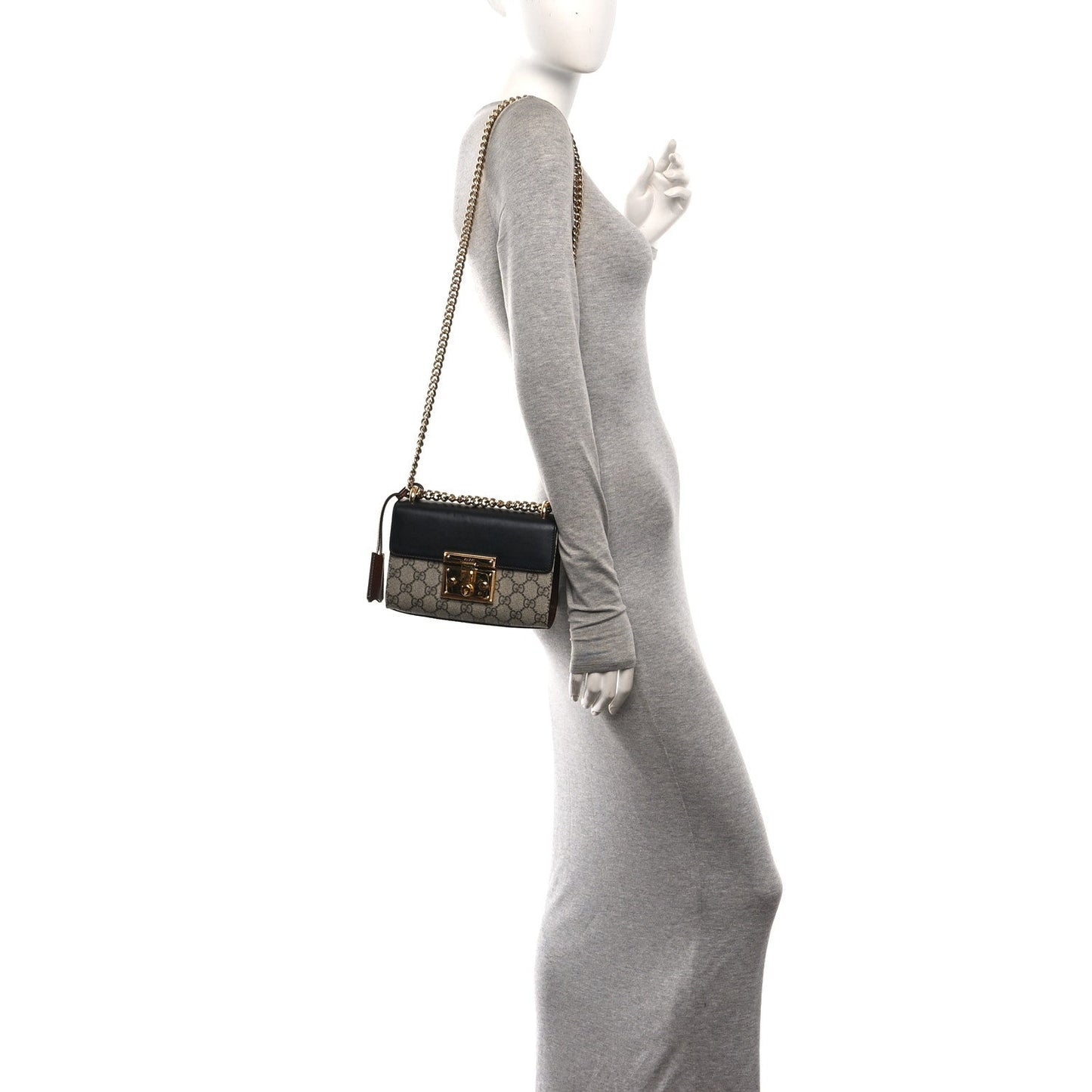 GG Supreme Monogram Calfskin Small Padlock Shoulder Bag Beige Black Cuir