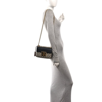 GG Supreme Monogram Calfskin Small Padlock Shoulder Bag Beige Black Cuir