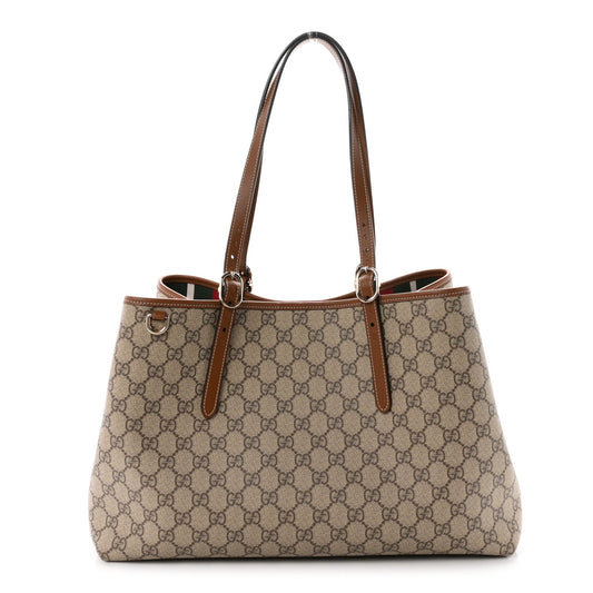 GG Supreme Monogram Emblem Large Tote Bag Beige Dark Brown