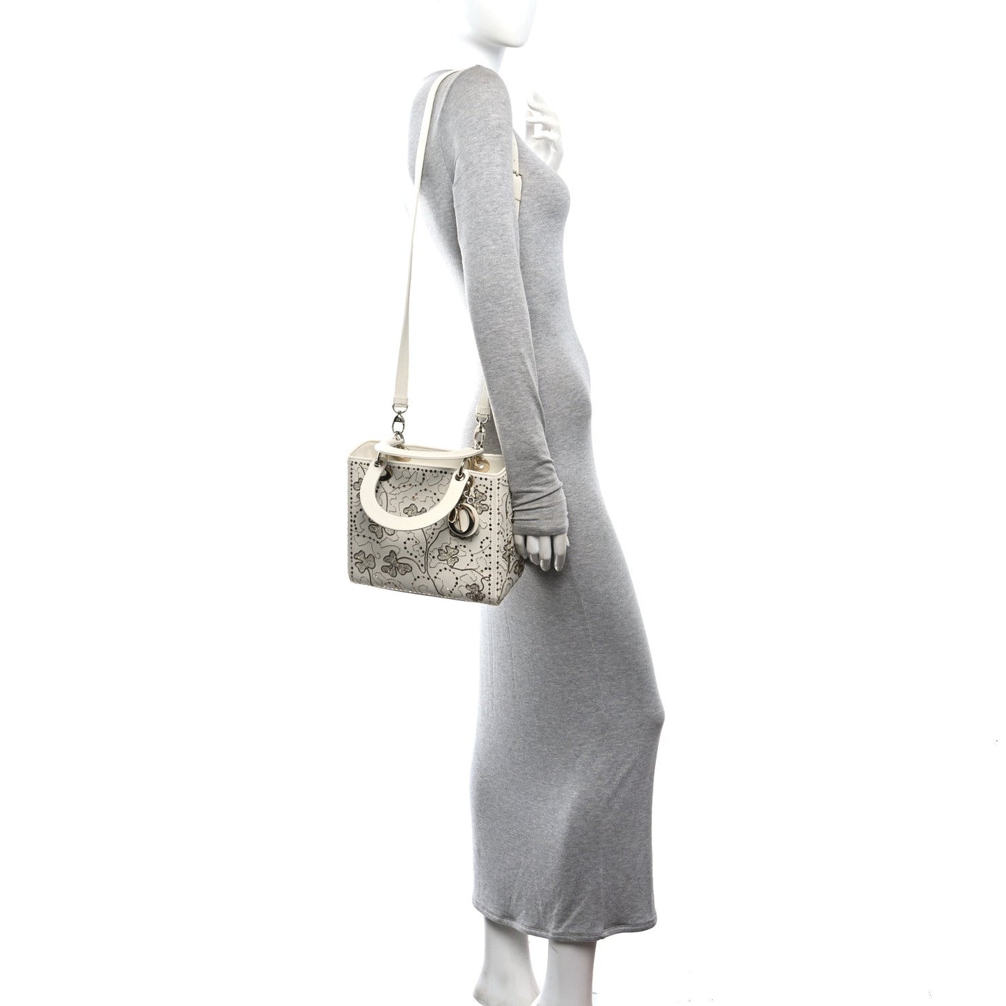 Smooth Calfskin Sequin Embroidered Clover Medium Lady Dior White