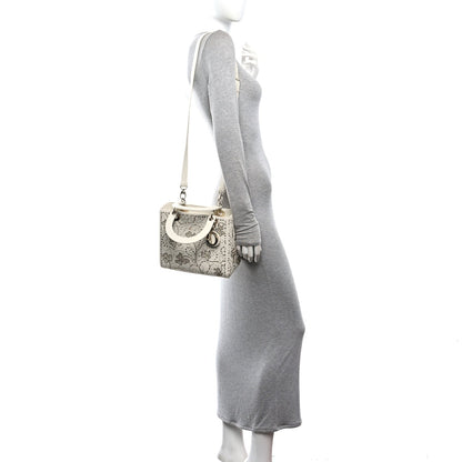 Smooth Calfskin Sequin Embroidered Clover Medium Lady Dior White