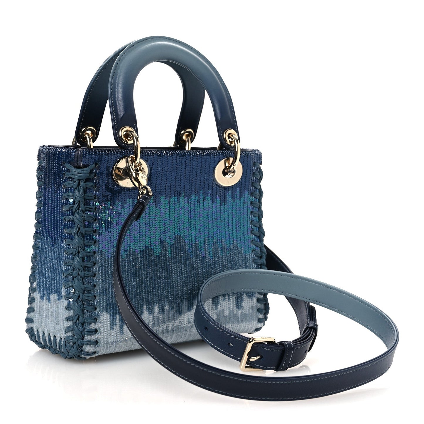 Calfskin Sequin Gradient Stitched Small Lady Dior Blue