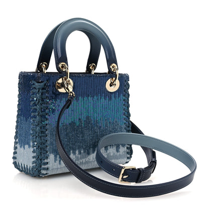 Calfskin Sequin Gradient Stitched Small Lady Dior Blue