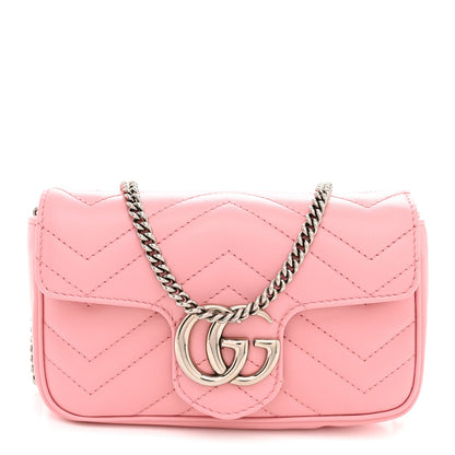 Calfskin Matelasse Super Mini GG Marmont Shoulder Bag Wild Rose Wild Rose