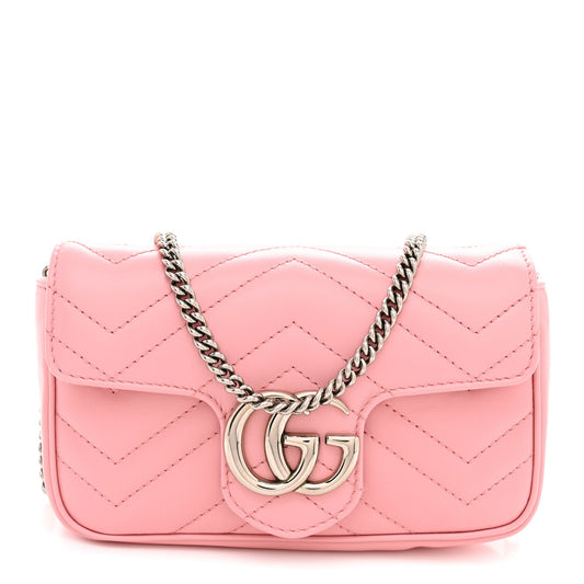 Calfskin Matelasse Super Mini GG Marmont Shoulder Bag Wild Rose Wild Rose