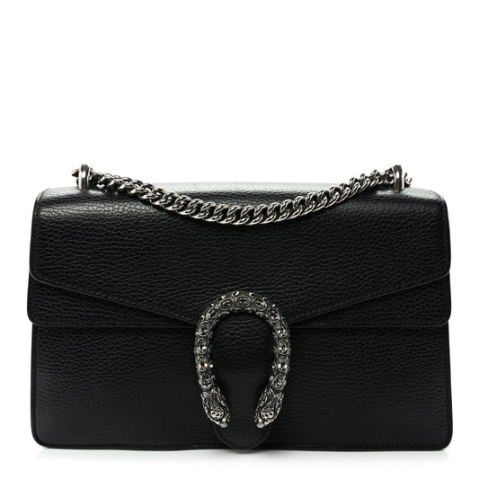 Pebbled Calfskin Small Dionysus Shoulder Bag Black
