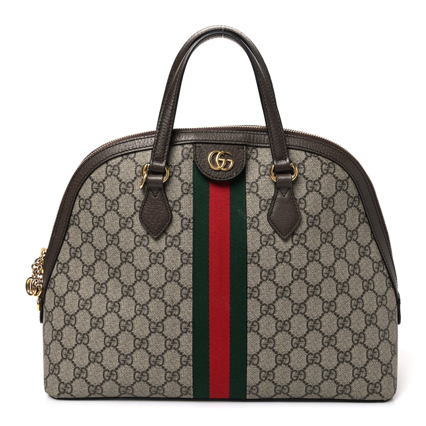 GG Supreme Monogram Web Medium Ophidia Top Handle Dome Bag Brown