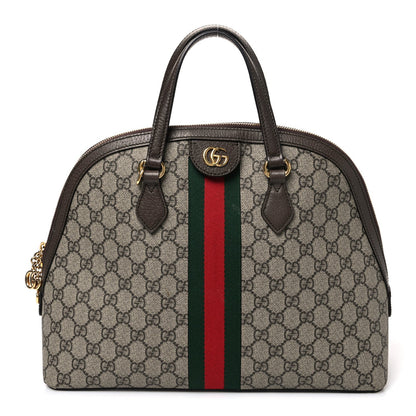 GG Supreme Monogram Web Medium Ophidia Top Handle Dome Bag Brown