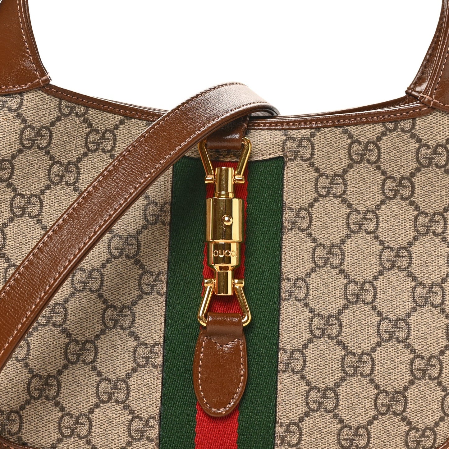 GG Supreme Monogram Azalea Calfskin Web Small Jackie 1961 Hobo Beige Ebony Brown Sugar