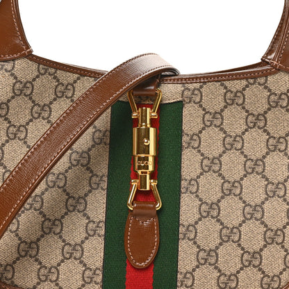 GG Supreme Monogram Azalea Calfskin Web Small Jackie 1961 Hobo Beige Ebony Brown Sugar