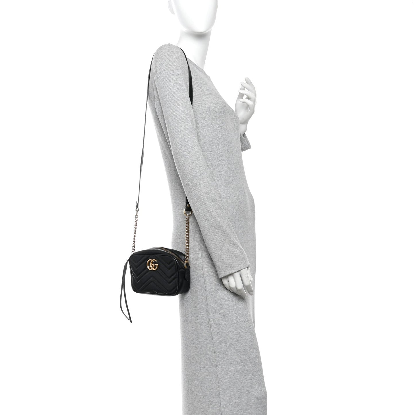 Calfskin Matelasse Mini GG Marmont Chain Shoulder Bag Black
