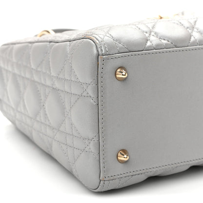 Pearly Lambskin Cannage Medium Lady Dior Grey