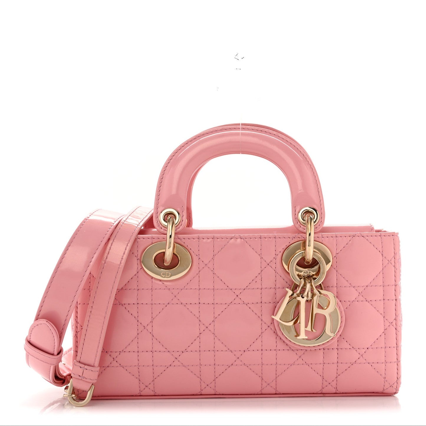 Metallic Lambskin Cannage Small Lady D-Joy Pink