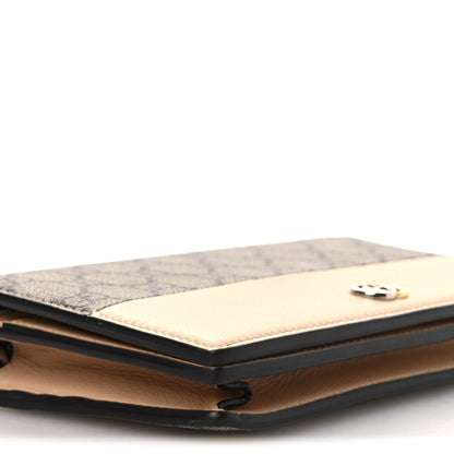 GG Supreme Monogram Textured Dollar Calfskin Mini GG Marmont Chain Wallet Souffle Rose