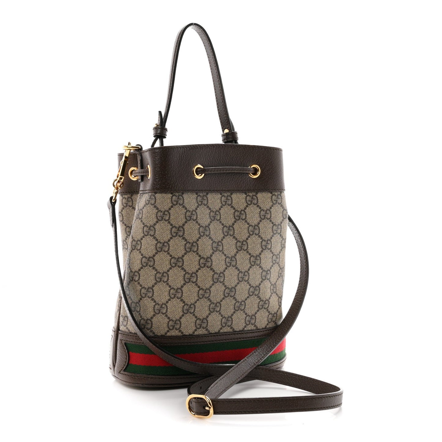 GG Supreme Monogram Web Small Ophidia Bucket Bag Brown