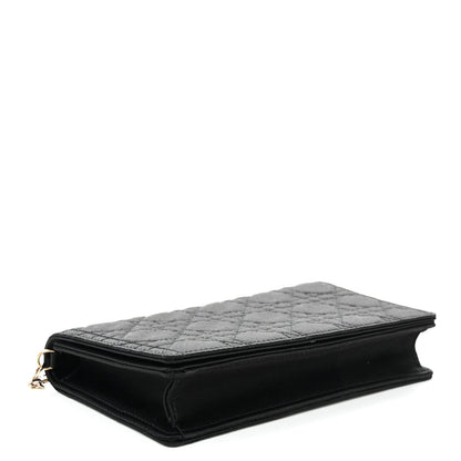 Satin Cannage Lady Dior Convertible Clutch Black