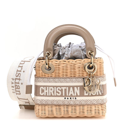 Wicker Oblique Mini Lady Dior Bag Beige