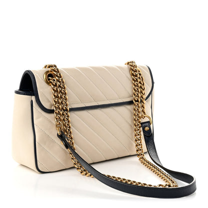 Vintage Effect Calfskin Matelasse Diagonal Small Torchon GG Marmont Shoulder Bag Mystic White Blue Agata