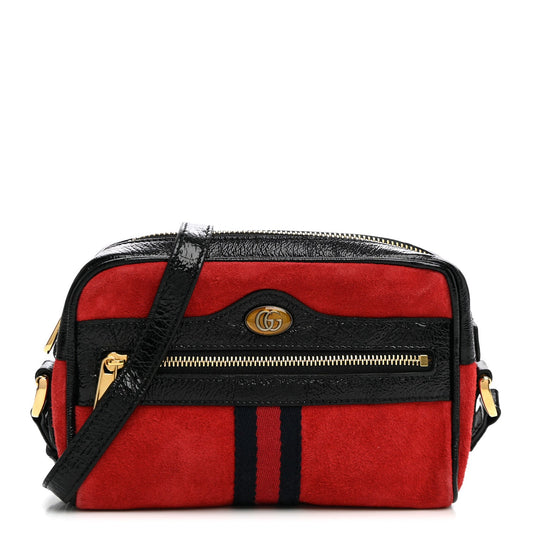 Suede Patent Web Mini Ophidia Shoulder Bag Hibiscus Red Black