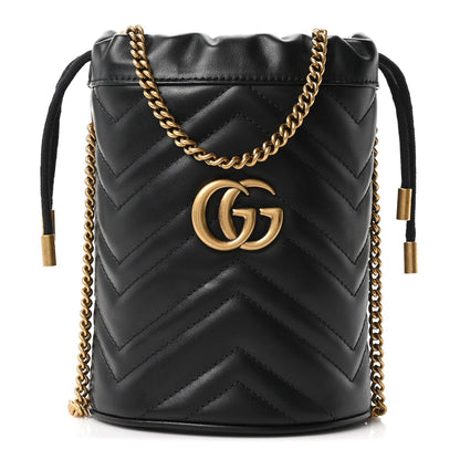 Calfskin Matelasse Mini GG Marmont 2.0 Bucket Bag Black