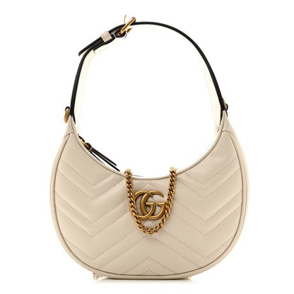 Calfskin Matelasse Chevron Mini GG Marmont Half Moon Hobo Mystic White