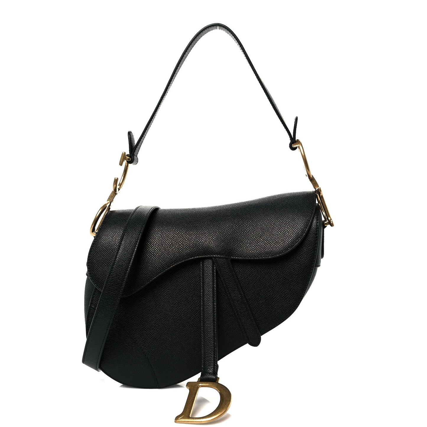 Grained Calfskin Saddle Bag With Strap Black